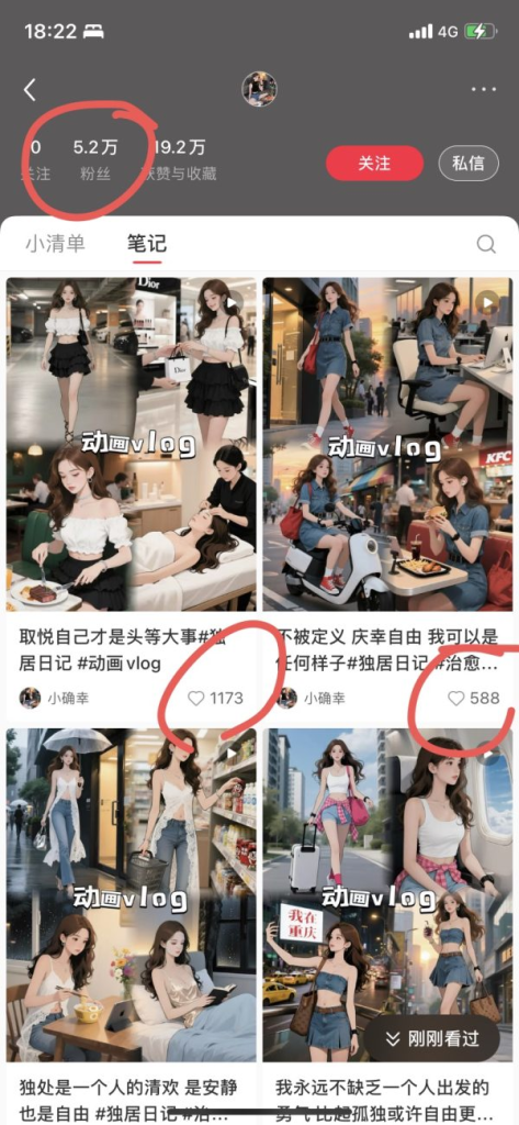 小红书AI治愈系女生下班视频爆火，有异常值！-上榜风向标生财-情报-生财