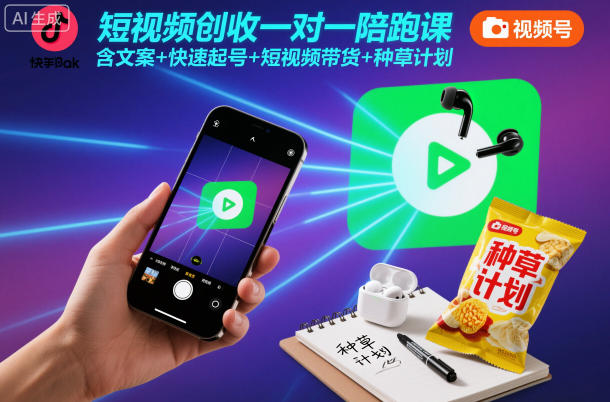 短视频创收一对一陪跑课，含文案+快速起号+短视频带货+种草计划-生财