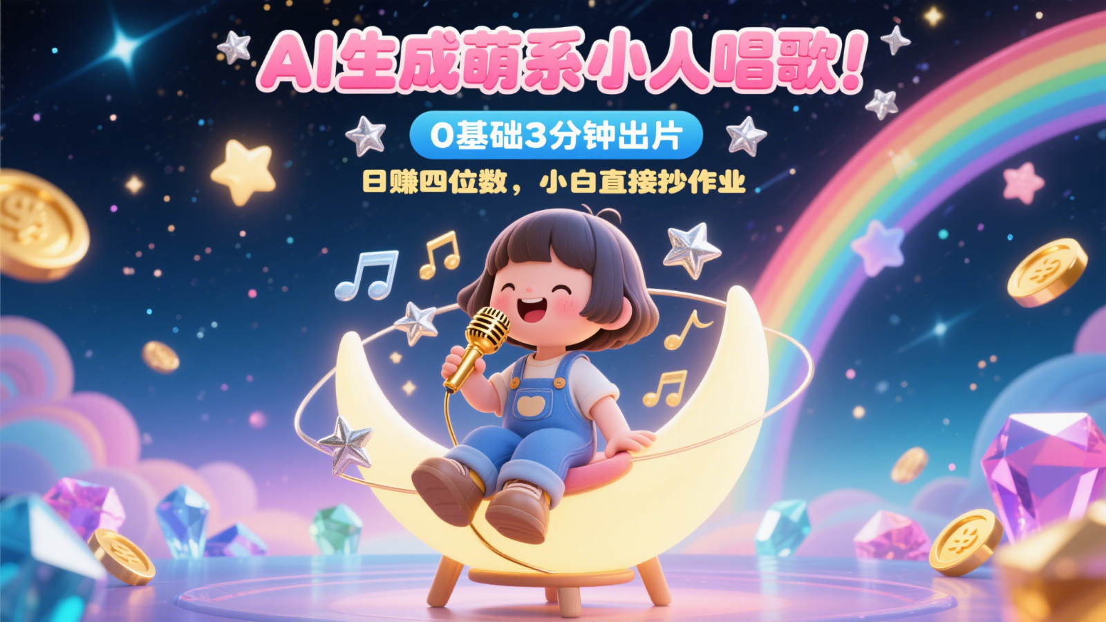 AI生成萌系小人唱歌!0基础3分钟出片,28个作品涨粉9万,日赚四位数,小白直接抄作业-生财