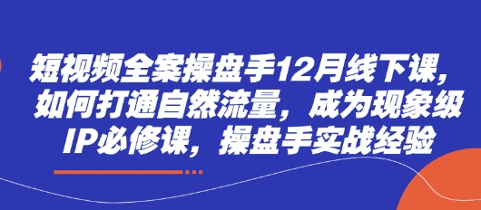 短视频全案操盘手12月线下课,如何打通自然流量,成为现象级IP必修课,操盘手实战经验-生财
