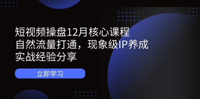 短视频操盘12月核心课程:自然流量打通,现象级IP养成,实战经验分享-生财