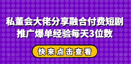 私董会大佬分享融合付费短剧推广爆单经验每天3位数-生财