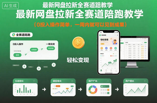 最新网盘拉新全赛道陪跑教学,0投入操作简单,一周内就可以见到成果-生财