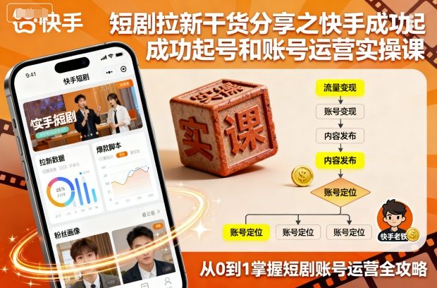 短剧拉新干货分享之快手成功起号和账号运营实操课-生财