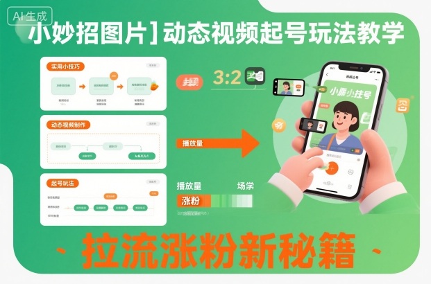 小妙招图片＋动态视频起号玩法教学，拉流涨粉新秘籍-生财