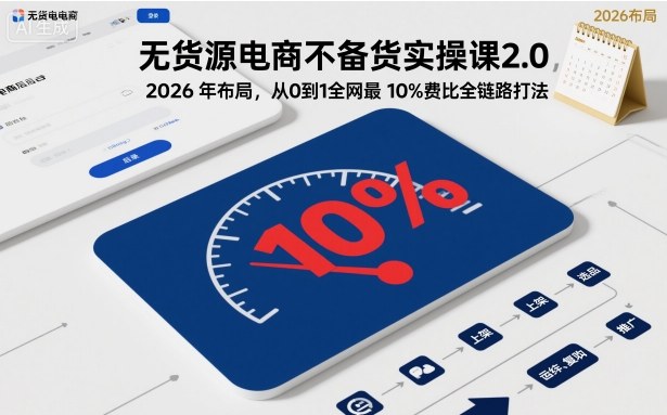 无货源电商不备货实操课2.0，2026年布局，从0到1全网最低10%费比全链路打法【更新】-生财