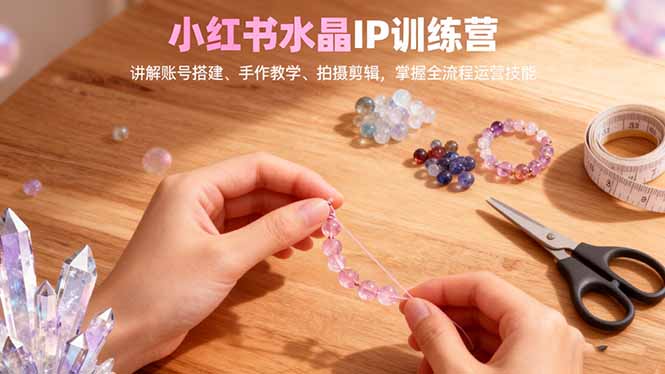 小红书水晶IP训练营，讲解账号搭建、手作教学、拍摄剪辑，全流程运营技能-生财