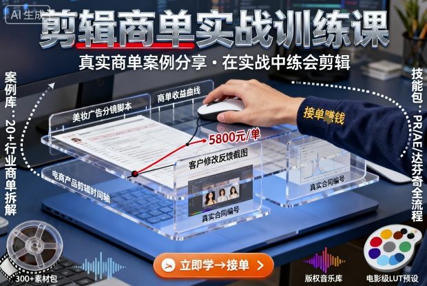 剪辑商单实战训练课,真实商单案例分享,在实战中练会剪辑-生财