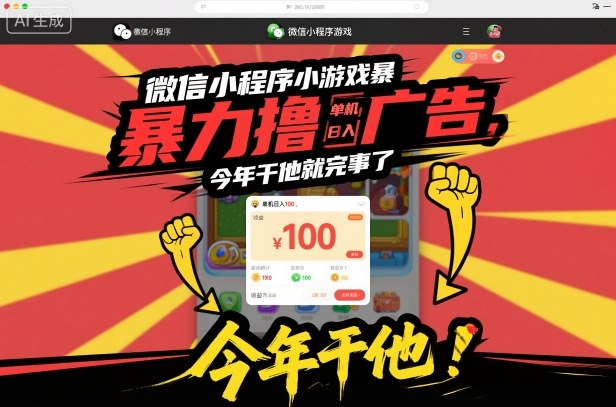 微信小程序小游戏暴力撸广告,单机日入100,今年干他就完事了-生财
