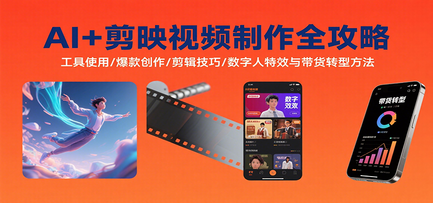 AI+剪映视频制作全攻略：工具使用/爆款创作/剪辑技巧/数字人特效与带货转型方法-生财
