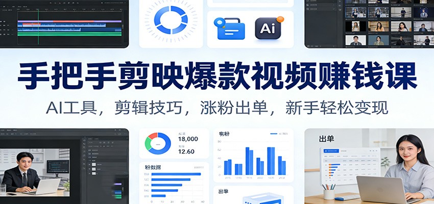 手把手剪映爆款视频赚钱课：AI工具，剪辑技巧，涨粉出单，新手轻松变现-生财