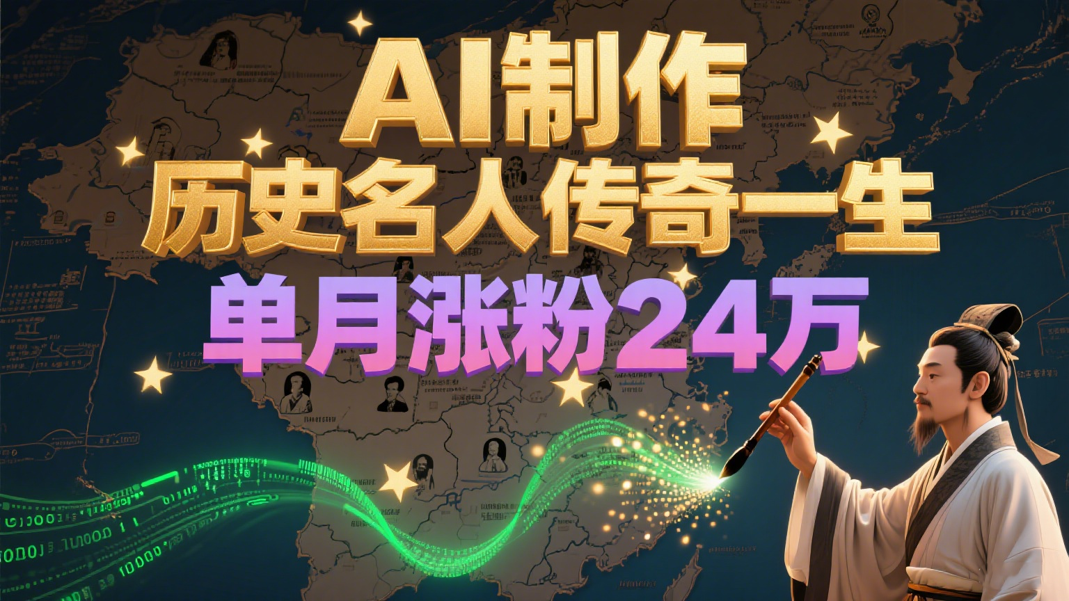 暴力起号！用AI制作历史名人传奇一生，单月涨粉24万，涨粉+变现赛道黑马来了-生财