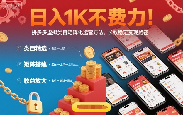 日入1K不费力！拼多多虚拟类目矩阵化运营方法，长效稳定变现路径-生财