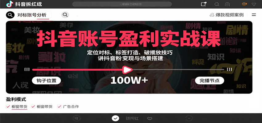 抖音账号盈利实战课，定位对标、标签打造、破播放技巧，讲涨粉变现与场景搭建-生财