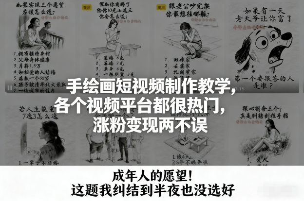 手绘画短视频制作教学,各个视频平台都很热门,涨粉变现两不误-生财