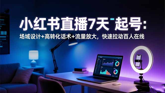 小红书直播7天起号:场域设计+高转化话术+流量放大,快速拉动百人在线-生财