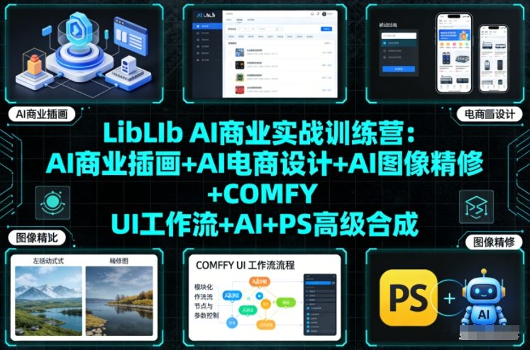 LibLIb AI商业实战训练营：AI商业插画+AI电商设计+AI图像精修+COMFY UI工作流+AI+PS高级合成-生财