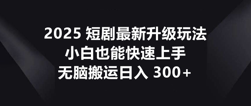 2025短剧最新升级玩法,小白也能快速上手,无脑搬运日入300+-生财