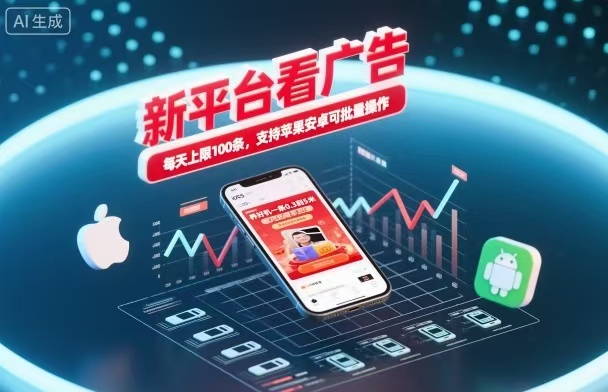 新台看广告,养好机一条5毛到5块,单机日入30到100,支持苹果安卓,可批量操作。-生财