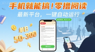 手机就能搞!零撸阅读挂G,最新平台,一键自动运行,随时随地挣,单日50-3张+【揭秘】-生财