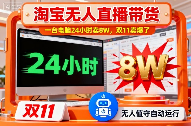 淘宝无人直播带货,一台电脑214小时卖8W,双11卖爆了【揭秘】-生财