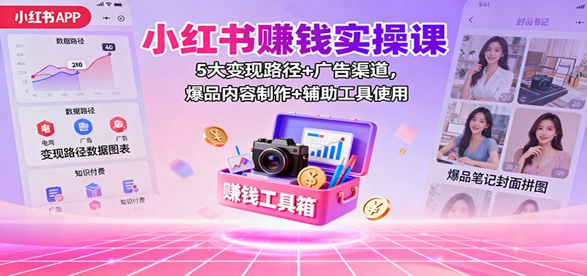 小红书赚钱实操课:5大变现路径+广告渠道,爆品内容制作+辅助工具使用-生财