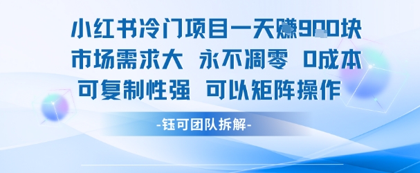 小红书冷门项目一天收益9张,市场需求大,0成本,可复制性强可以矩阵操作-生财