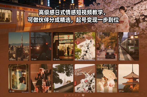 高级感日式情感短视频教学，可做伙伴分成精选，起号变现一步到位-生财