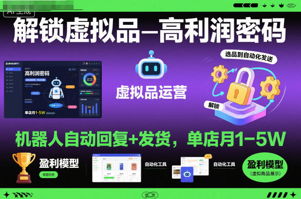 解锁虚拟品高利润密码:机器人自动回复+发货,单店月1-5W【揭秘】-生财