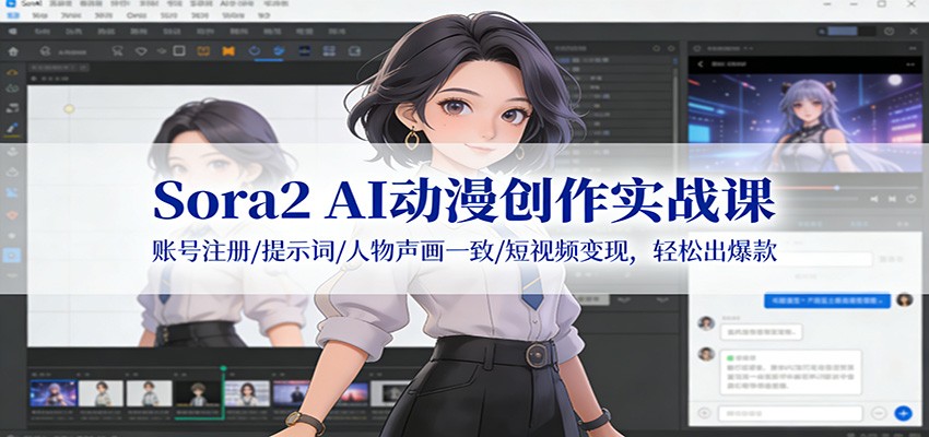 Sora2 AI动漫创作实战课：账号注册/提示词/人物声画一致/短视频变现，轻松出爆款-生财