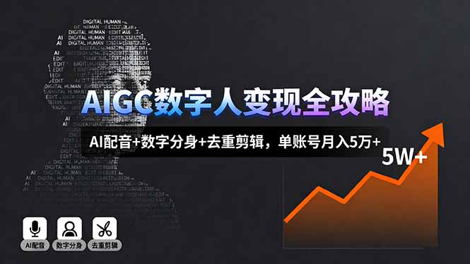 AIGC数字人变现全攻略,AI配音+数字分身+去重剪辑,单账号月入5万+-生财
