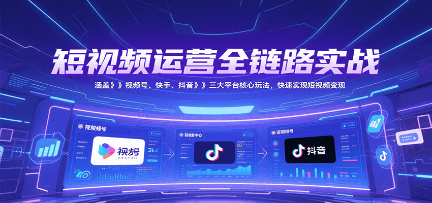 短视频运营全链路实战，涵盖视频号、快手、抖音三大平台核心玩法，快速实现变现！-生财