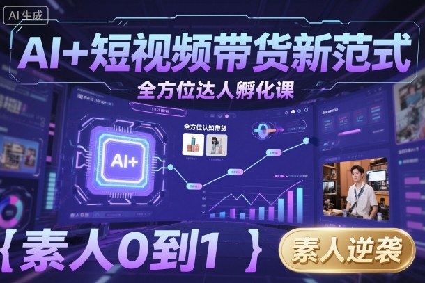 AI+短视频带货新范式全方位达人孵化课，素人也可以从0到1，全方位认知短视频带货-生财