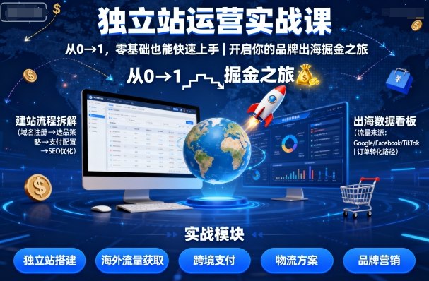 独立站运营实战课,从0到1,零基础也能快速上手,开启你的品牌出海掘金之旅-生财