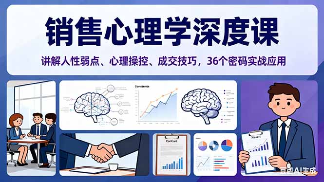销售心理学深度课,讲解人性弱点、心理操控、成交技巧,36个密码实战应用-生财