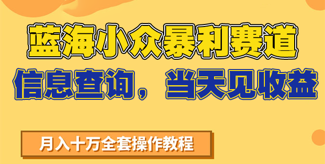 蓝海小众暴利赛道，信息查询，当天见收益，不讲玄学，7天搞了2万+-生财
