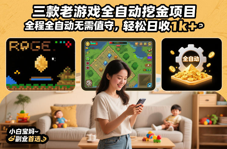 三款老游戏全自动挖金项目,全程全自动无需值守,轻松日收1k+,小白宝妈副业首选【揭秘】-生财