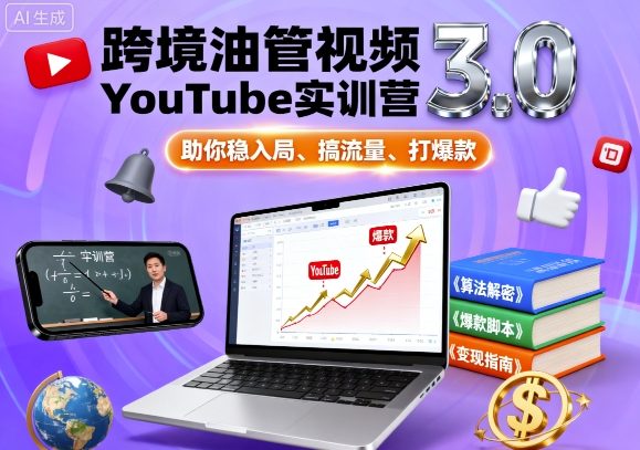 跨境油管视频YouTube实训营3.0，助你稳入局、搞流量、打爆款-生财