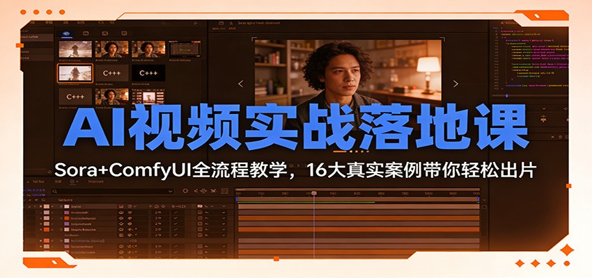 AI视频实战落地课：Sora+ComfyUI全流程教学，16大真实案例带你轻松出片-生财