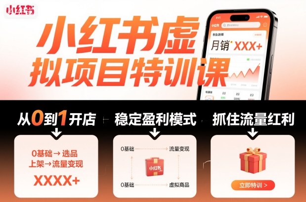 小红书虚拟项目特训课，帮你从0到1打造稳定盈利的店铺，抓住流量红利(更新9月)-生财