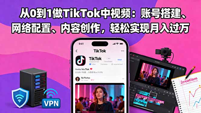 从0到1做TikTok中视频：账号搭建、网络配置、内容创作，轻松实现月入过万-生财