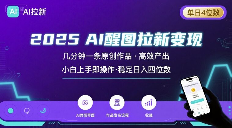 2025最强AI醒图拉新,几分钟一条原创作品,单日收入4位数,小白也能上手操作-生财
