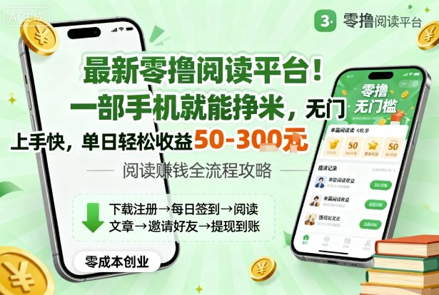 最新零撸阅读平台!一部手机就能挣米,无门槛上手快,单日轻松收益50-3张【揭秘】-生财