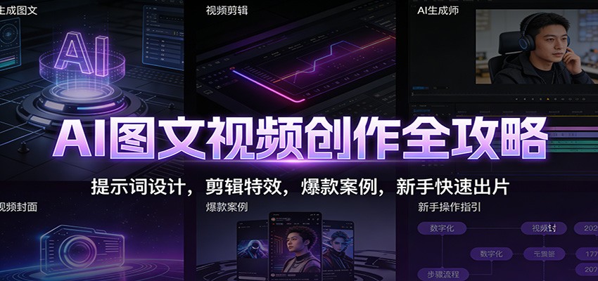 AI图文视频创作全攻略：提示词设计，剪辑特效，爆款案例，新手快速出片-生财