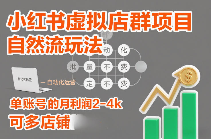 小红书虚拟店群项目,自然流玩法,批量自动化,稳定不费号,单账号的月利润2-4k,可多店矩阵-生财