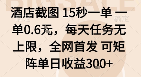 酒店截图15秒一单，一单0.6米，每天任务无上限，全网首发可矩阵单日收益3张【揭秘】-生财
