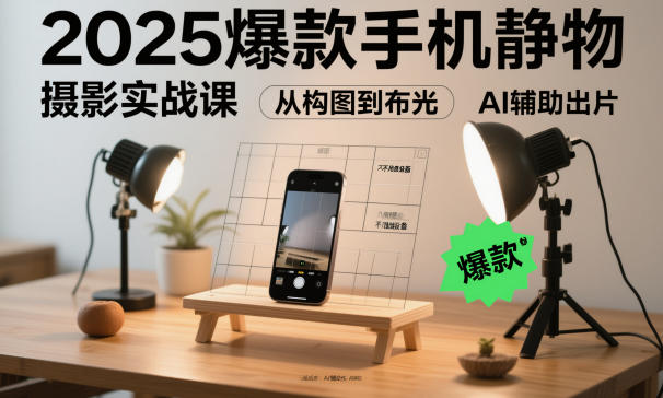 2025爆款手机静物摄影实战课,从构图到布光,不用贵设备,AI辅助出片-生财
