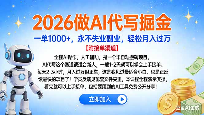 2026做AI代写掘金，一单1000+，永不失业副业，轻松月入过万-生财