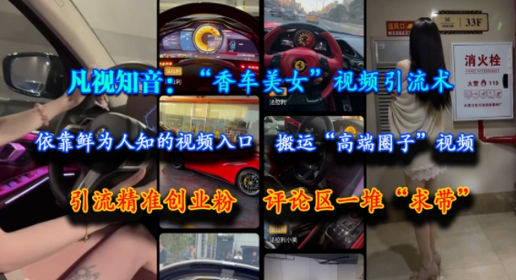 凡视知音:“香车美女”视频引流术,依靠鲜为人知的视频入口,搬运“高端圈子”视频,引流精准创业粉,评论区一堆“求带”-生财