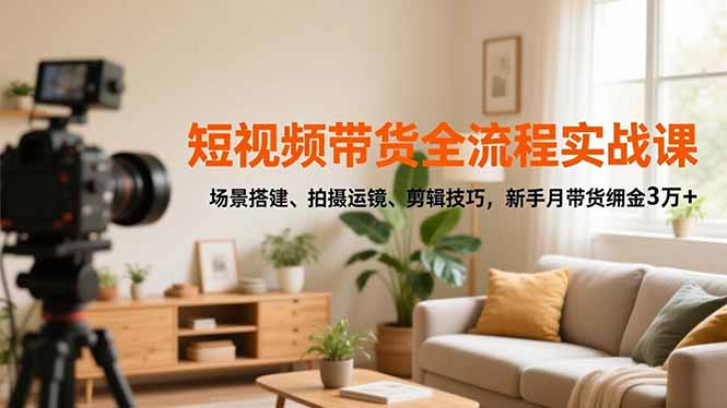 短视频带货全流程实战课，场景搭建、拍摄运镜、剪辑技巧，新手月带货佣金3万+-生财